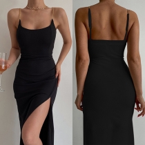 Sexig Bodycon Klänning med Ruched, Chains, och Slit