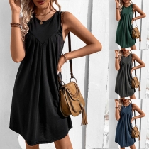Casual Solid Color Round Neck Sleeveless Mini Dress