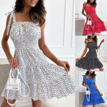 Bohemia Style Floral Printed Ruffled Tiered Pleated Mini Dress