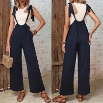 Casual Solid Color Self-tie Wide-leg Suspender Pants