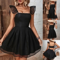 Fashion Square Neck Ruffled Sleeveless Backless Mini Dress