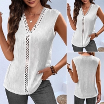 Casual Hollow-out V-neck Sleeveless Shirt