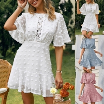 Casual Swiss-dot Round Neck Short Sleeve Mini Dress