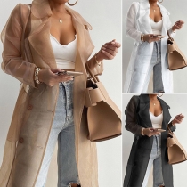 Street Fashion Semi-through Stand Collar Lapel Longline Cardigan