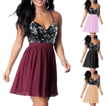 Sexy Sequined V-neck Halterneck Backless Party Dress