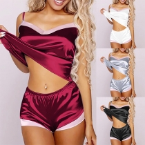 Casual Contrast Color Two-piece Nightwear Set