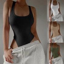 Sexy Solid Color Square Neck Backless Bodysuit