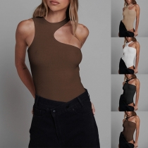 Sexy Cutout Round Neck Sleeveless Ribbed Bodysuit