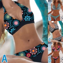 Vintage blommig mönstrad tvådelad bikiniset
