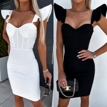 Sexig ärmlös Bodycon Klänning med Sweetheart Hals och Volanger