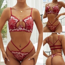 Sexy Heart Cutout Cross-criss Two-piece Lingerie Set