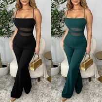 Sexy Semi-through Gauze Spliced Wide-leg Cami Jumpsuit