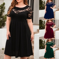 Fashion Lace Spliced Round Neck Short Sleeve Plus-size Dress