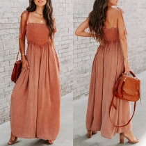 Fashion Old Wash Smocked Wide-leg Cami Jumpsuit