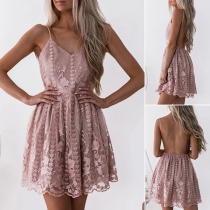 Fashion Lace Spliced V-neck Backless Slip Dress