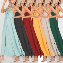 Casual Lace Spliced Halter Neck Maxi Dress