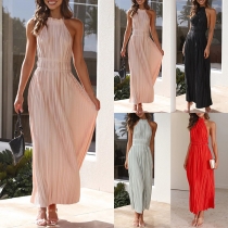 Fashion Halterneck Backless Slit Midi Dress