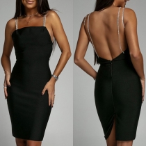 Sexy Rhinestone Chain  Backless Bodycon Party Dress