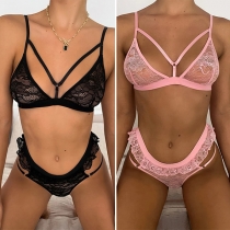 Sexy Ruffled Cutout Lace Two-piece Lingerie Set