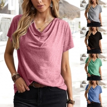 Casual Solid Color Draped Short Sleeve Shirt