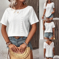Casual Hollow Out Round Neck Short Sleeve Shirt