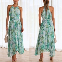 Fresh Style Floral Printed Cinch Waist Pleated Dress