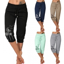 Fashion Printed Drawstring Capri Pants