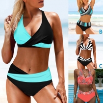 Mode kontrastfärg Halterneck Bikini Set