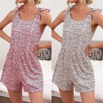 Casual Leopard Print Self-tie Loungewear Romper