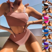Sexy Contrast Color Self-tie Two-piece Bikini Set