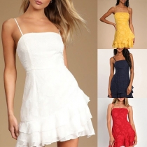 Fashion Jacquard Ruffled Hemline Slip Dress