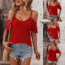Mode rufsig Cami-blus med öppna axlar