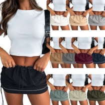 Fashion Elastic Drawstring Mini Skirt