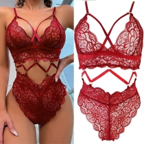 Sexy Cross Cutout O-rings Lace Lingerie Bodysuit