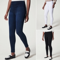 Fashion Solid Color Mid-rise Skinny Leggings