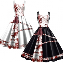 Punk Fashion Rose Skull Printed Slip Dress for Halloween