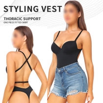 Sexig enfärgad rygglös korsettbody