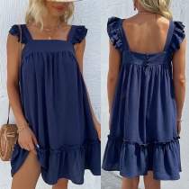Casual Solid Color Ruffled Mini Dress