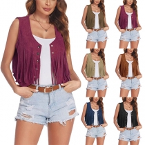 Vintage Tassle Sleeveless Crop Vest