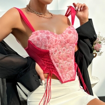 Romantisk Rose Cami Top med snörning