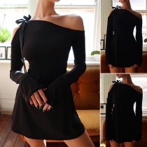 Street Fashion Self-tie One-shoulder Long Sleeve Mini Dress