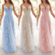 Elegant Sexy Gauze Spliced V-neck Sleeveless Wedding Dress Party Dress
