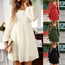 Fashion Square Neck Long Sleeve Mini Dress
