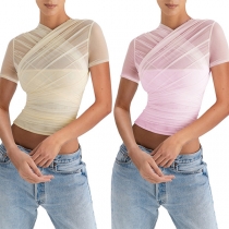 Fashion Gauze Spliced Slim Fit Shirt