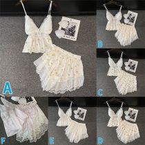 Sexy Printed Lace Spliced Two-piece Lingerie Set Consist of Cami Top and Shorts