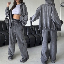 Vintage Three Piece Sport Set Consist of Crop Top, Hoodie Jacket and Wide Leg Pants