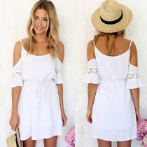 Sweet Style Off-shoulder Lace Spliced Sling Dress