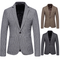 Mode Rutig Duffled Blazer med Notch-slag och Knäppning Långärmad för Män