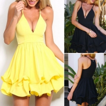 Sexy V-neck Solid Color Chiffon Sling Dress