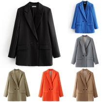 Fashion Solid Color Notch Lapel Long Sleeve Blazer